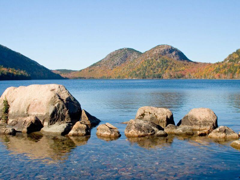 fall colors on the bubbles from jordan pond in acadia national park maine