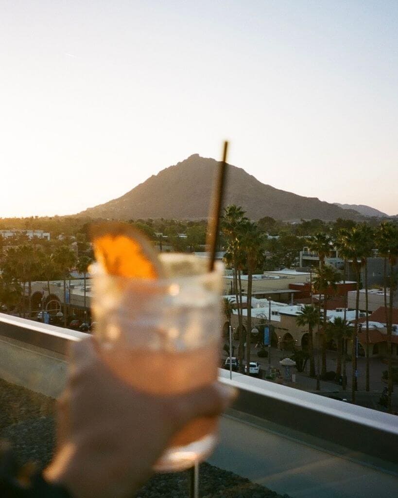 view of camelback mountain from outrider rooftop scottsdale az